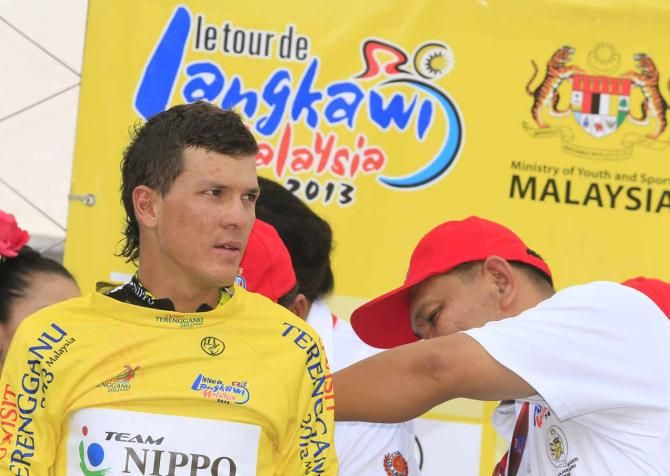 Julian Arredondo (Team Nippo - De Rosa) on the podium at the Tour de Langkawi.