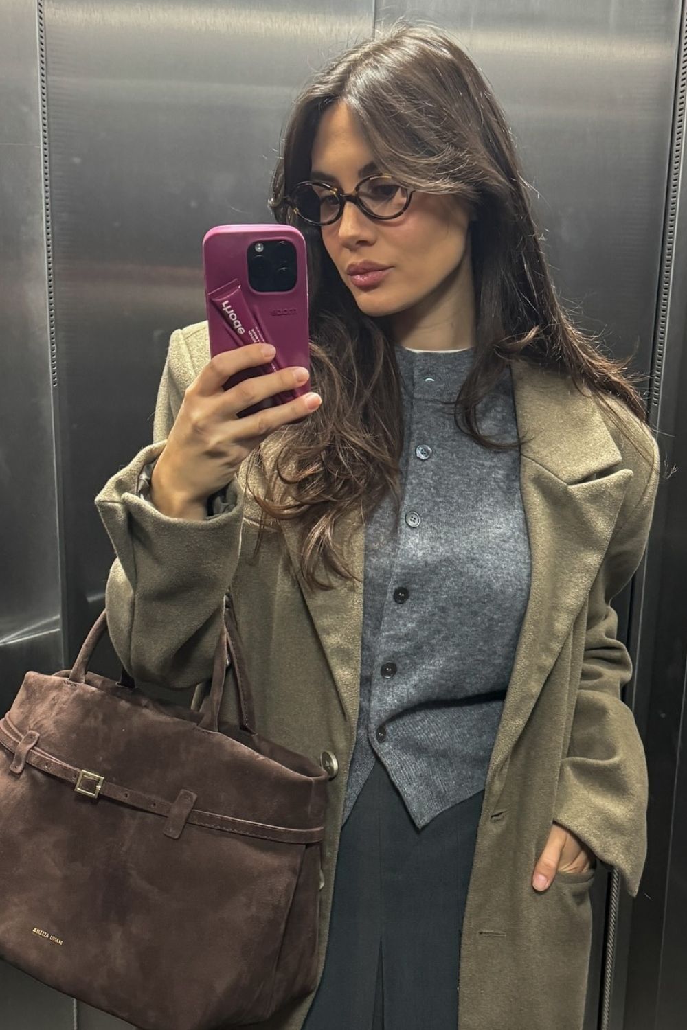 a close-up shot of long hair styled with glasses