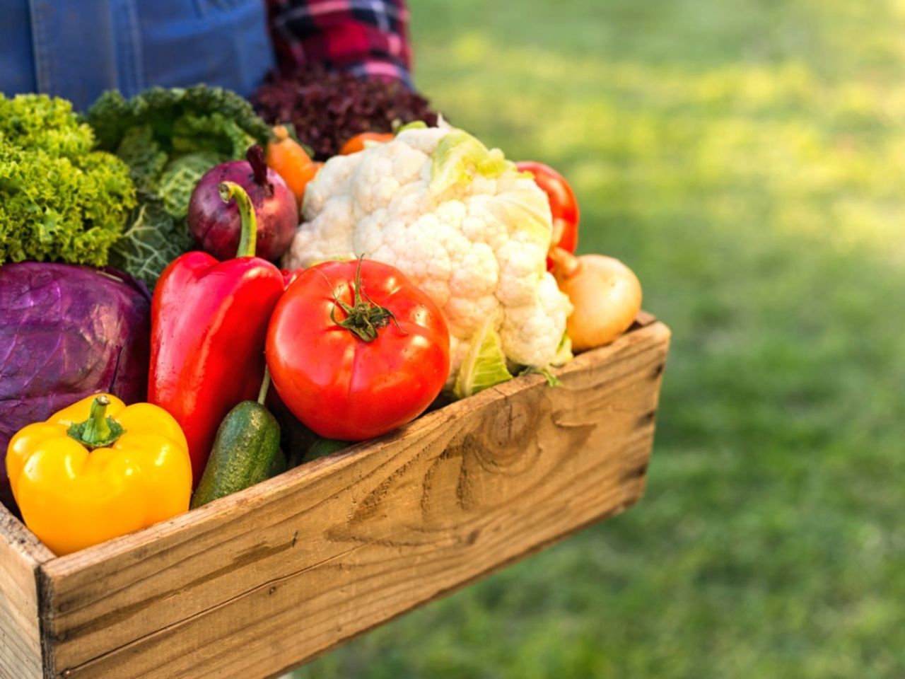 A Wooden Box Of Fresh Vegetables