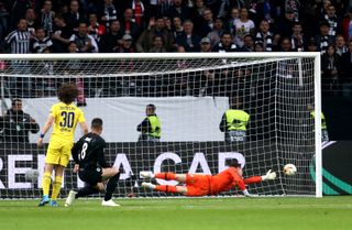 Luka Jovic scores against Chelsea in the Europa League semi-final