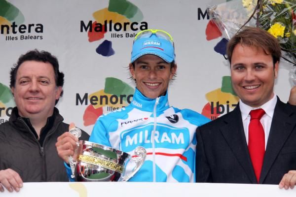 Linus Gerdemann (Milram) smiles on the podium after winning Trofeo Inca at the 2010 Challenge Ciclista a Mallorca