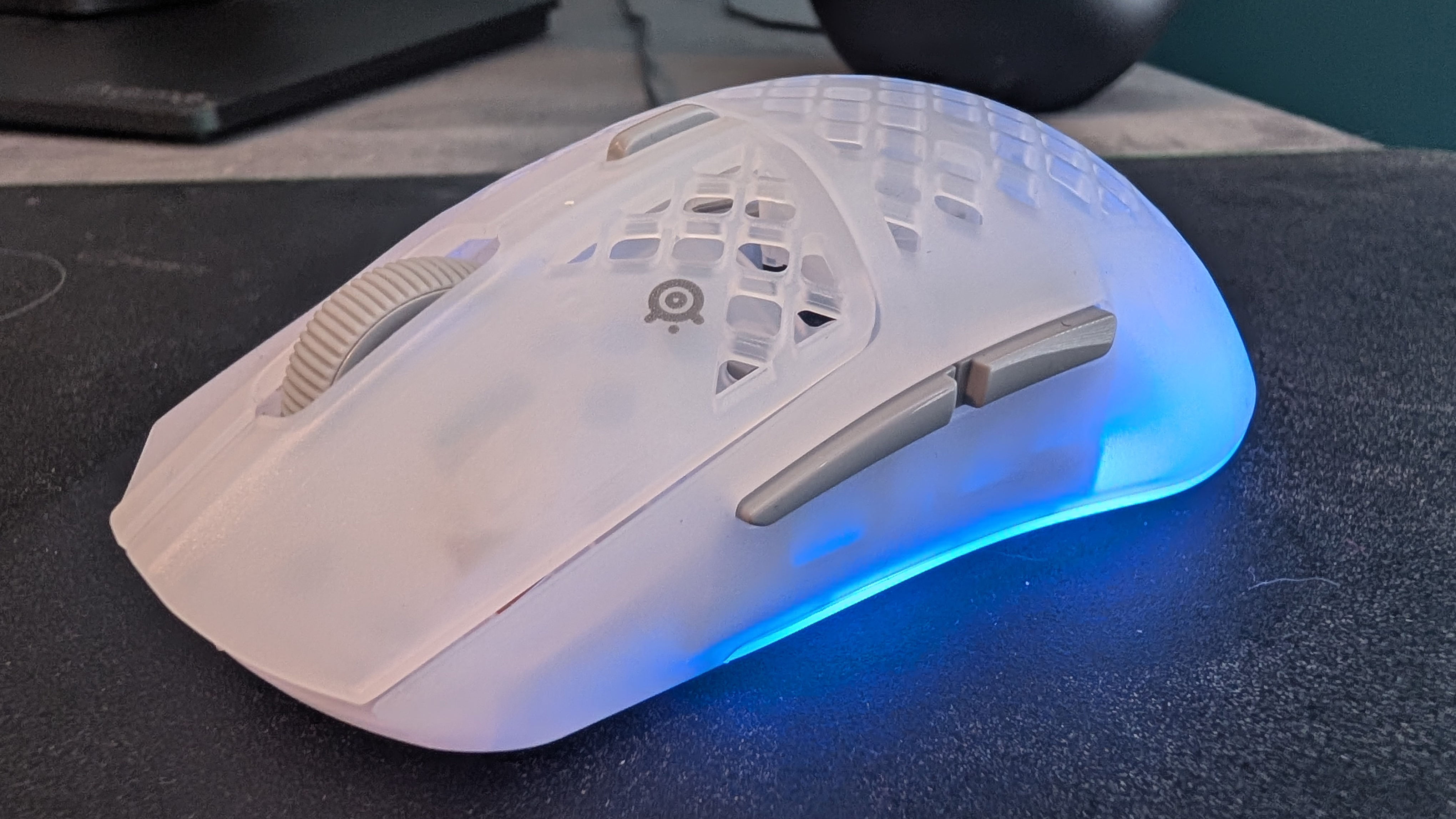 SteelSeries Aerox 3 Wireless Gen 2 mouse on desk