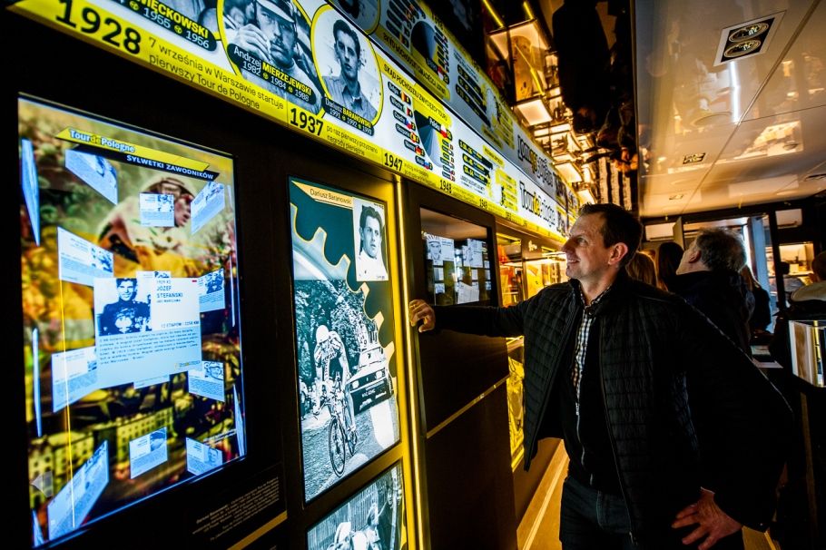 The multimedia display wall inside the mobile museum