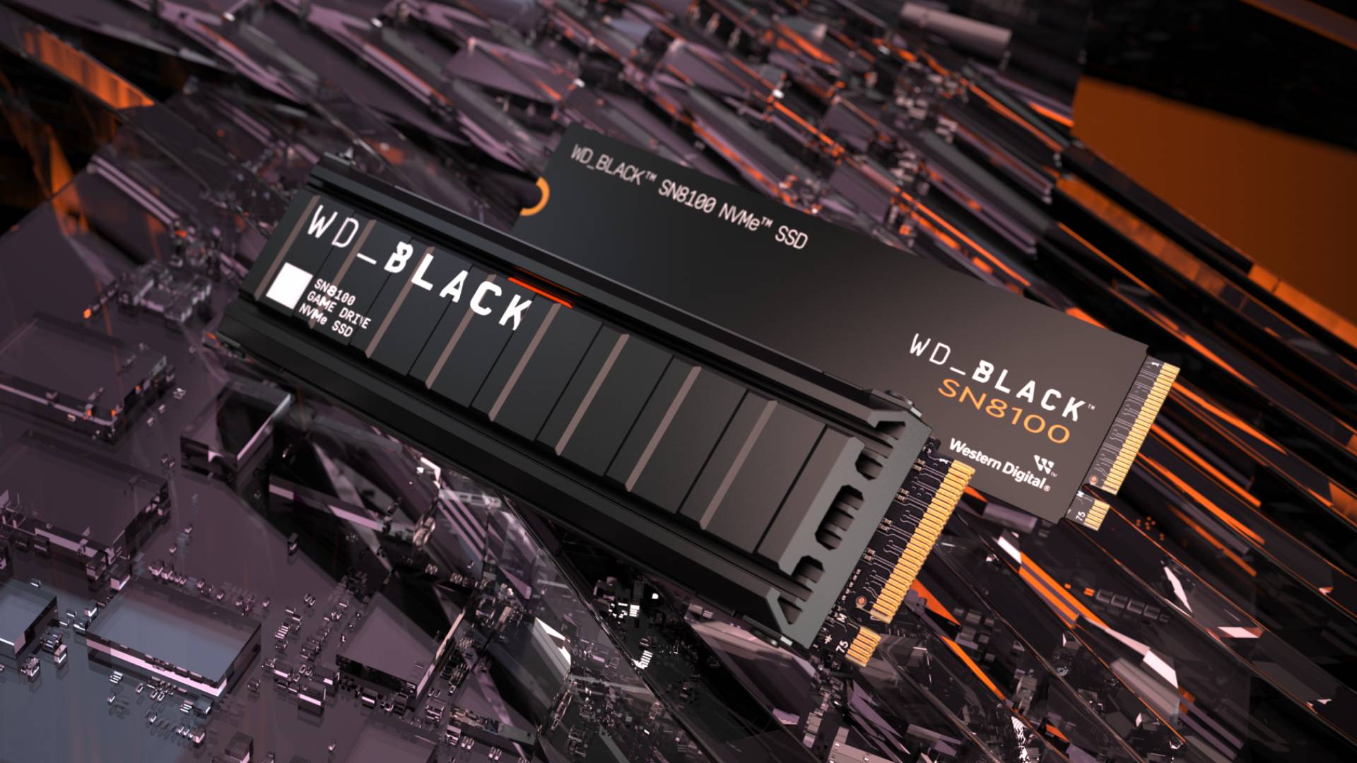 Official promo image of the Sandisk WD Black SN8100 NVMe SSD.