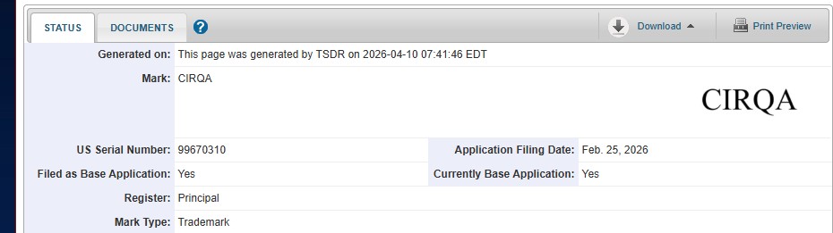 قائمة العلامات التجارية Garmin Cirqa من قاعدة بيانات USTPO