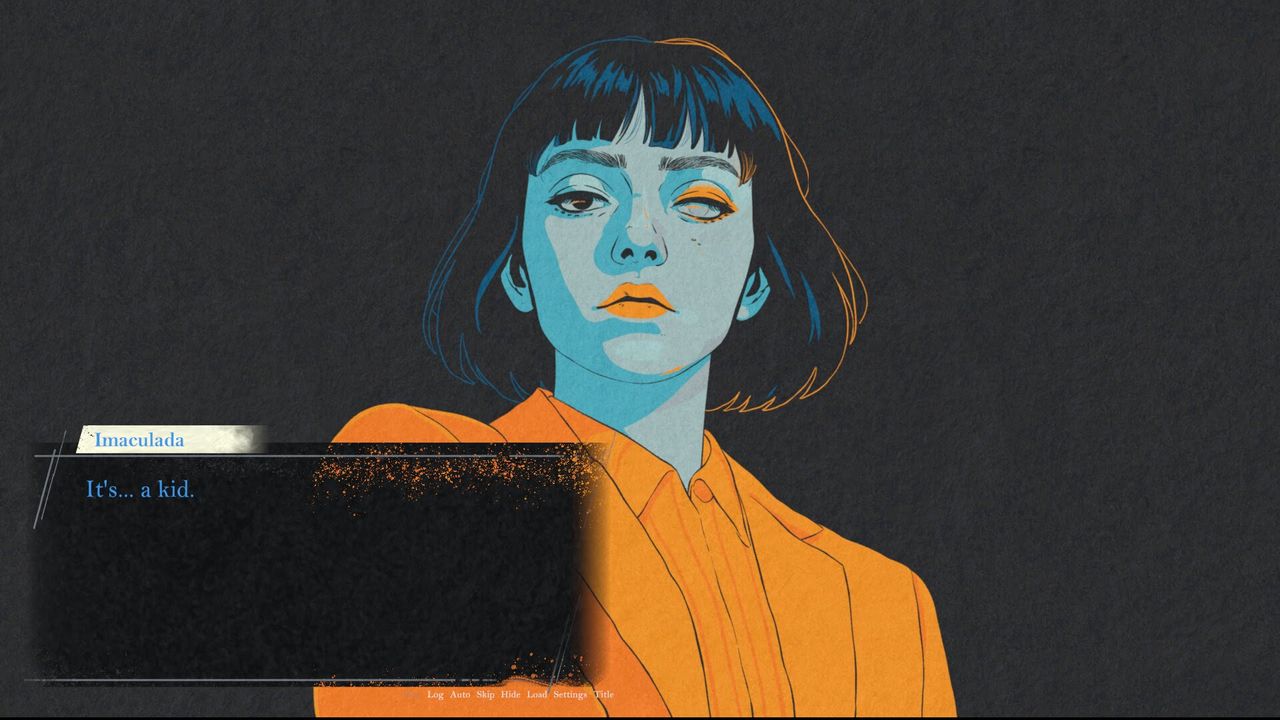 Hand-drawn game art in orange and teal colours for the upcoming video game I Shall Name the Dead