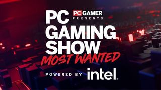 PC Gaming Show Most Wanted logo with red and black abstract background