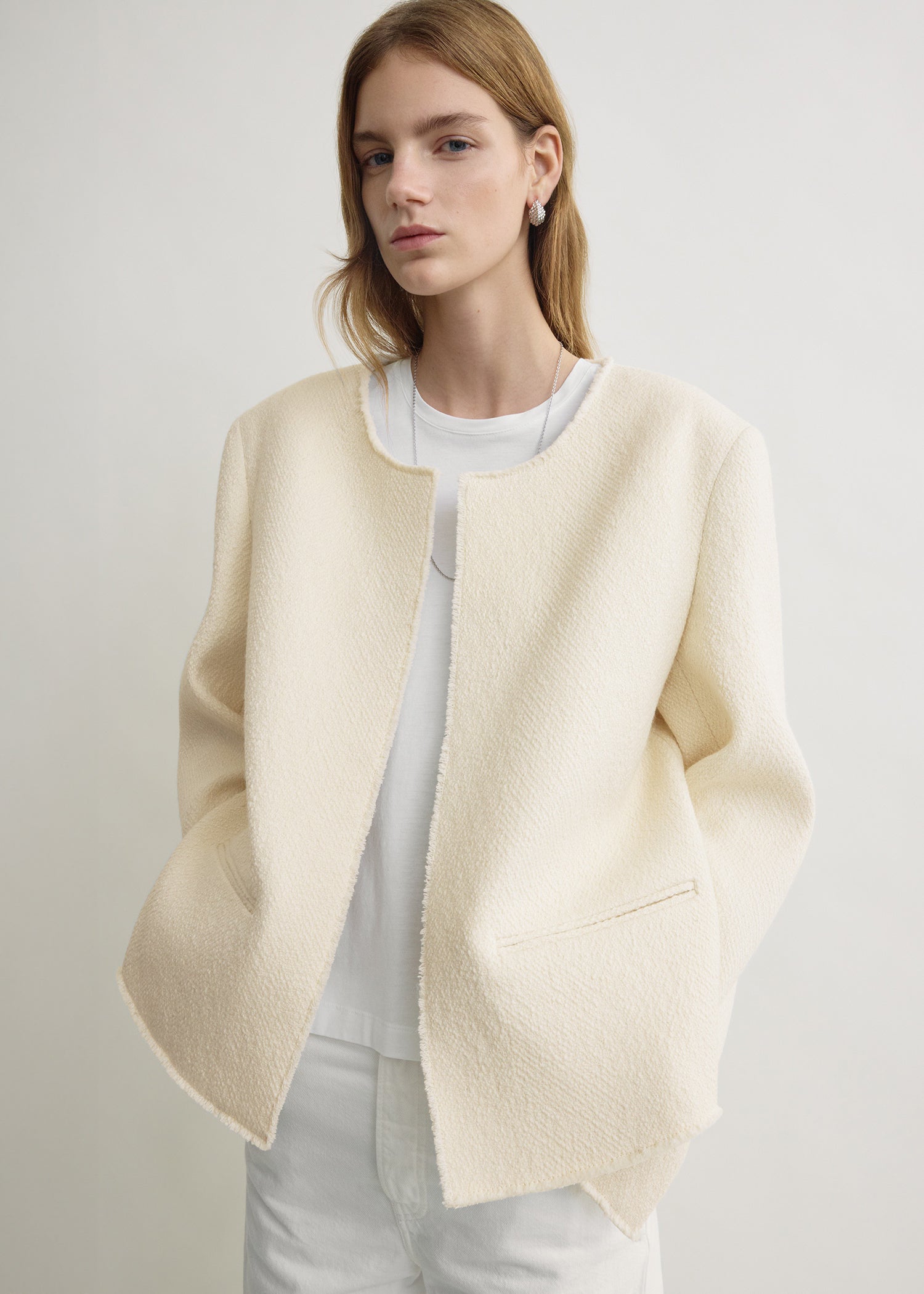 Open-Front Boucl&amp;eacute; Blazer Ecru - 30