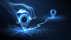 A digitized hand places a "you are here" marker on a digitized map.