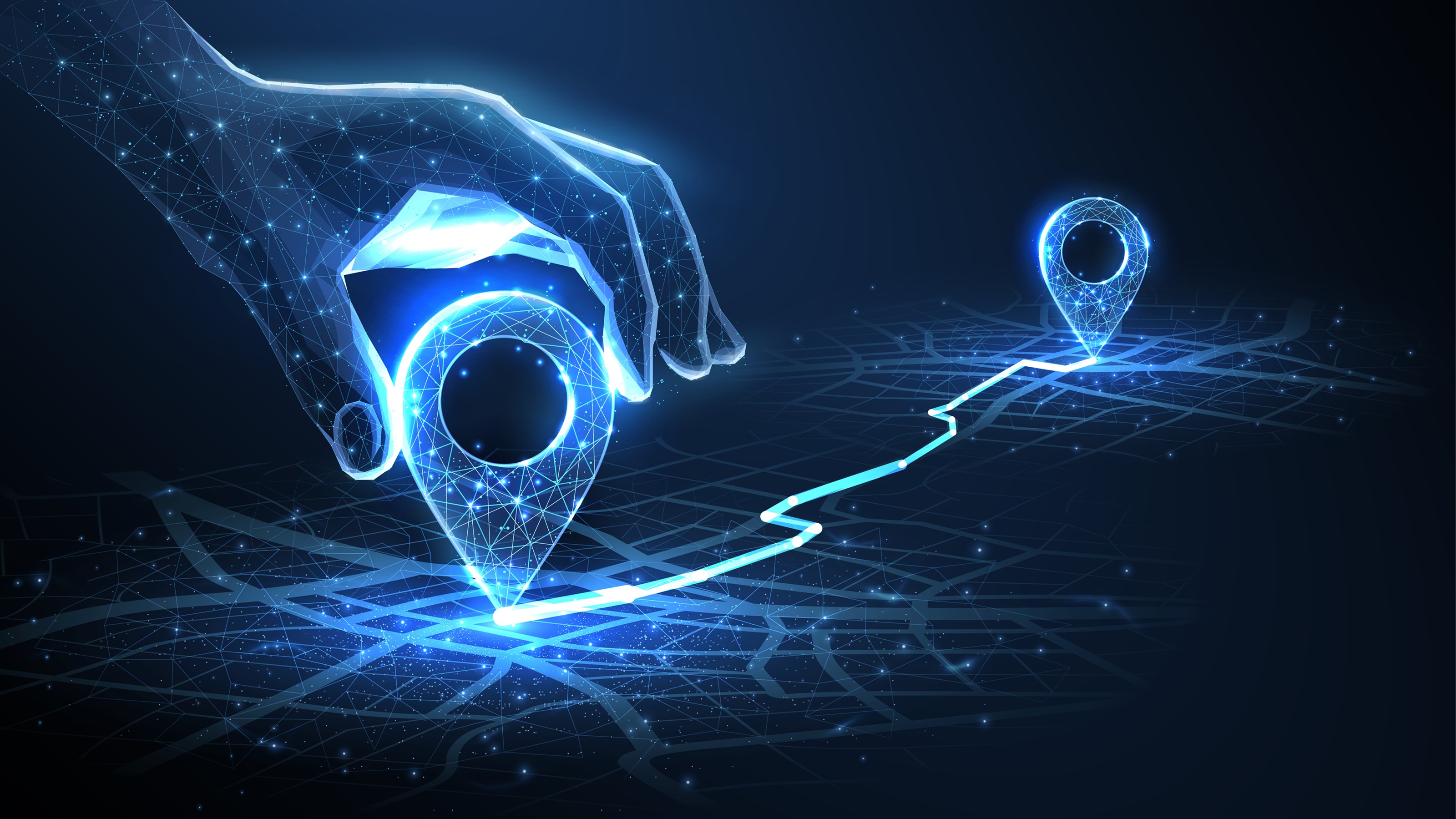 A digitized hand places a "you are here" marker on a digitized map.