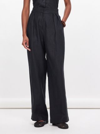 Duomo Pleated Linen Straight-Leg Trousers