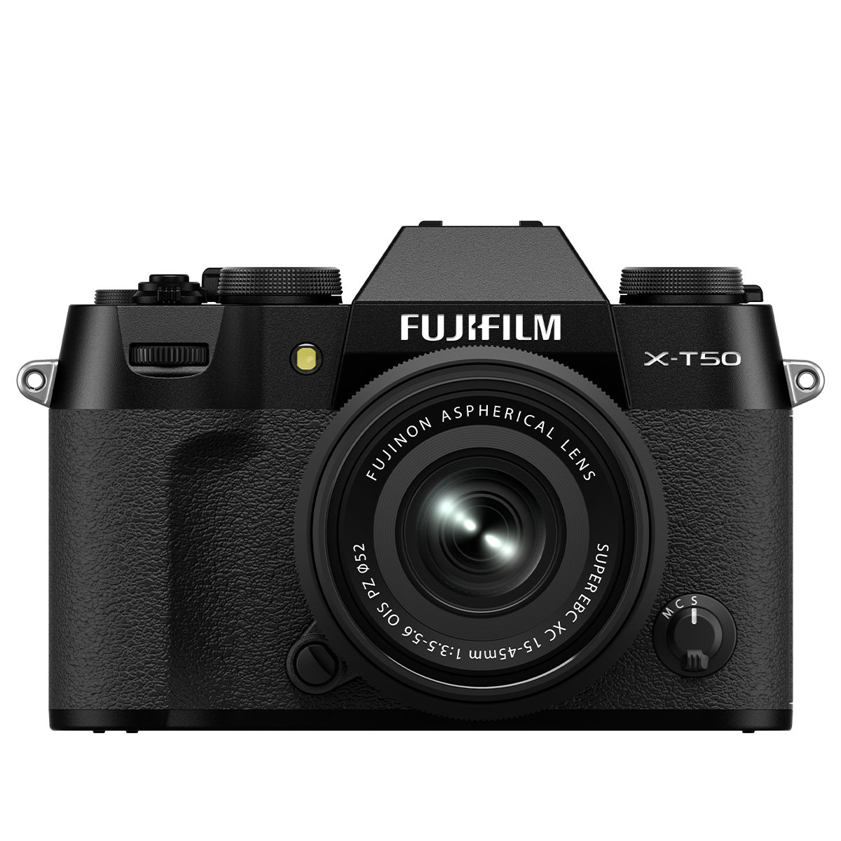 Fujifilm X-T50 sobre un fondo blanco.