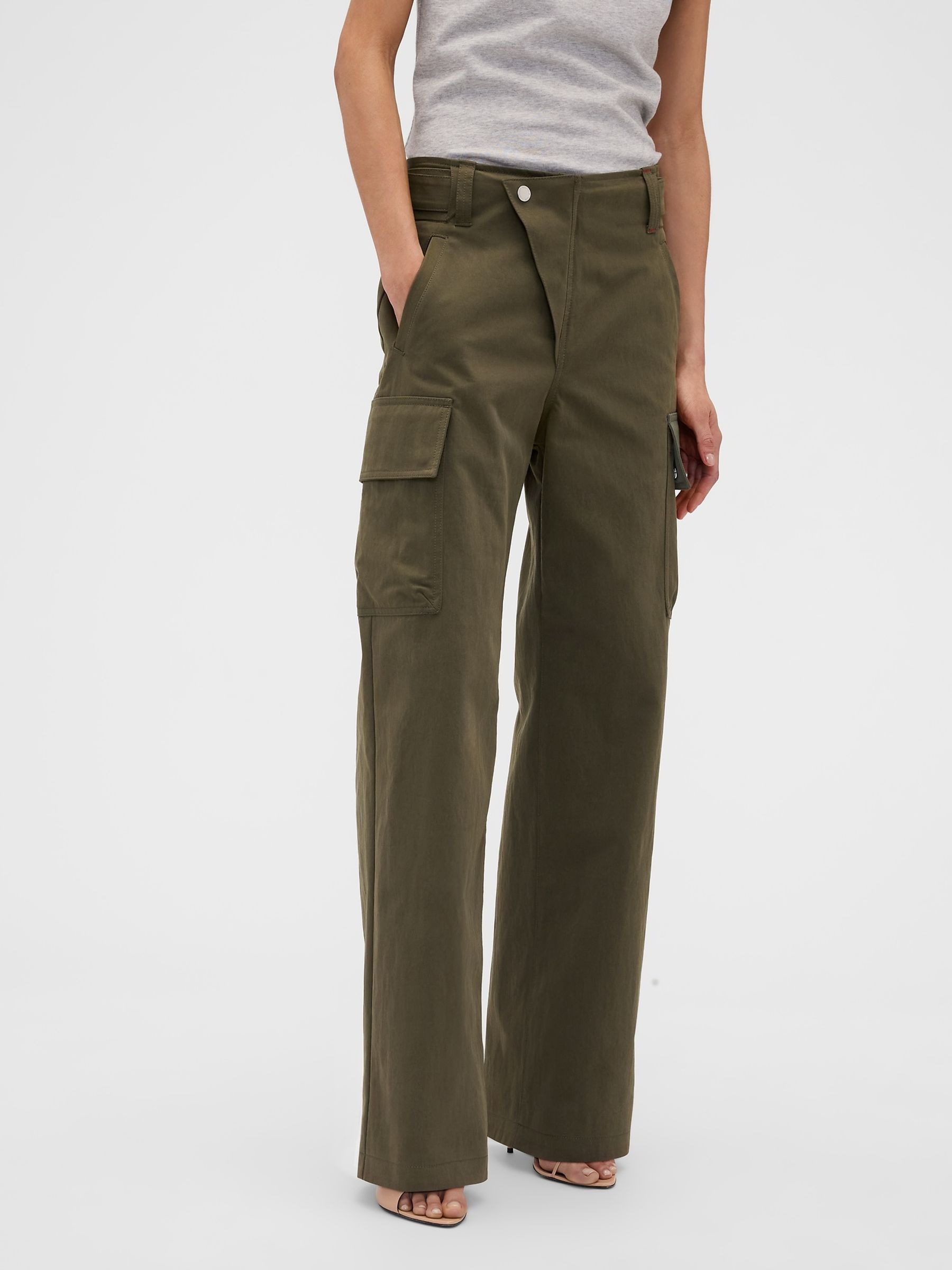 Gap X Victoria Beckham Khaki Green High Waisted Cargo Trousers