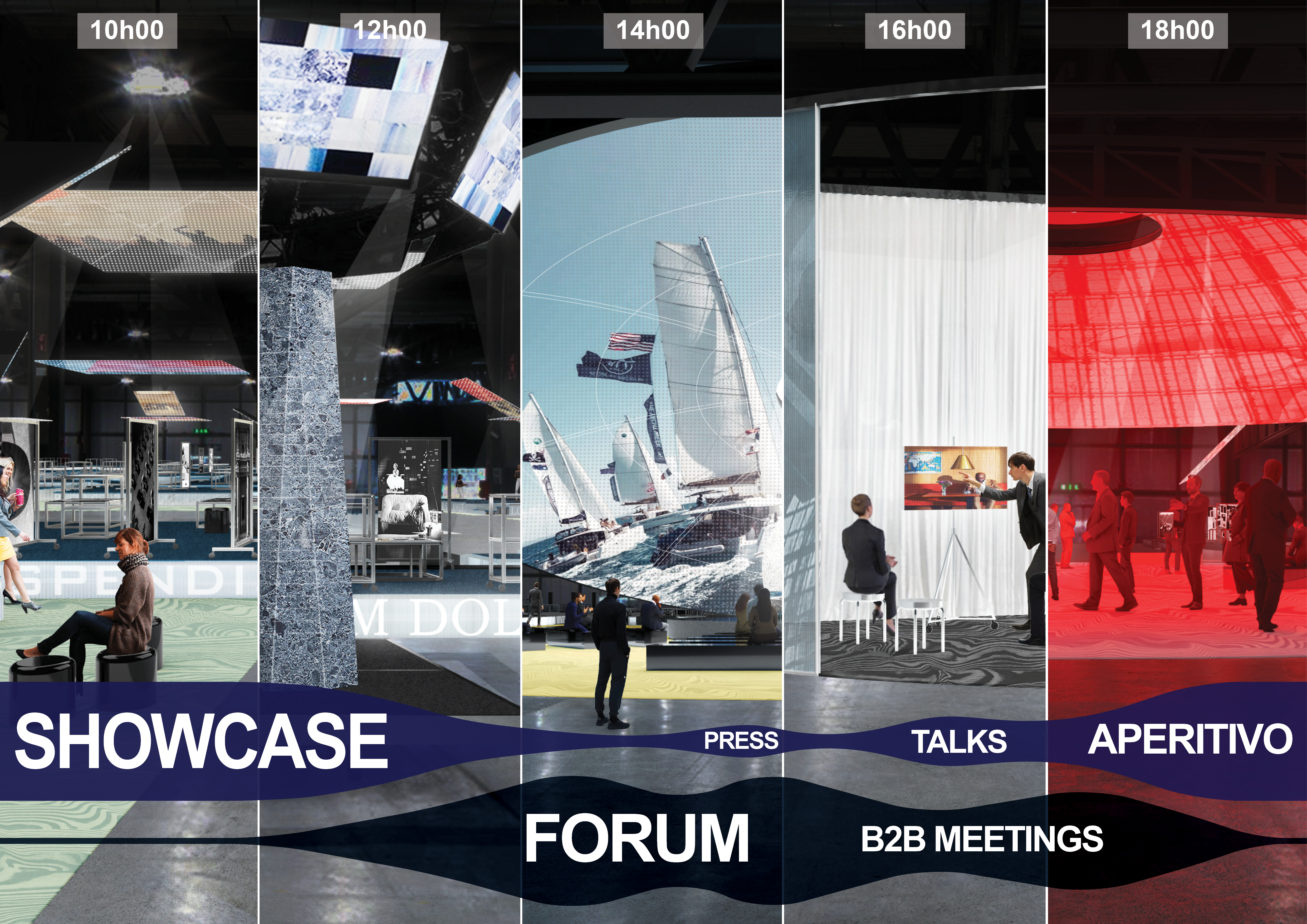 Salone Contract Masterplan render of the interior of the large exhibition hall