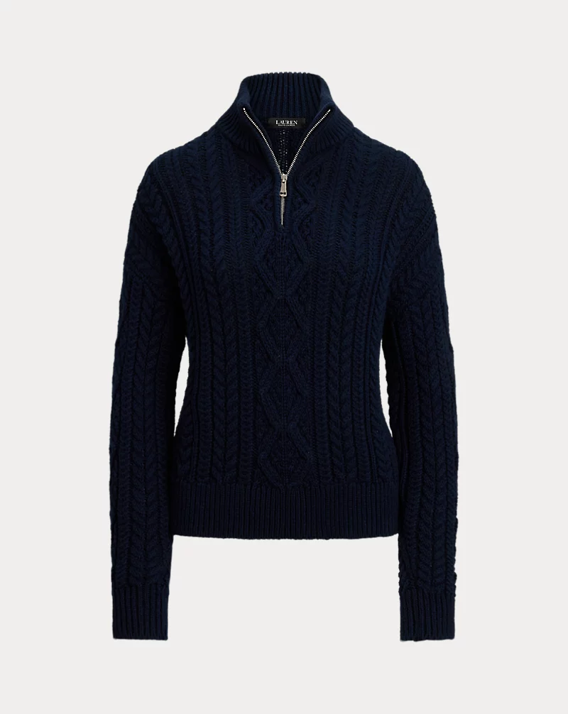 Aran Knit Cotton Quarter Zip Pullover