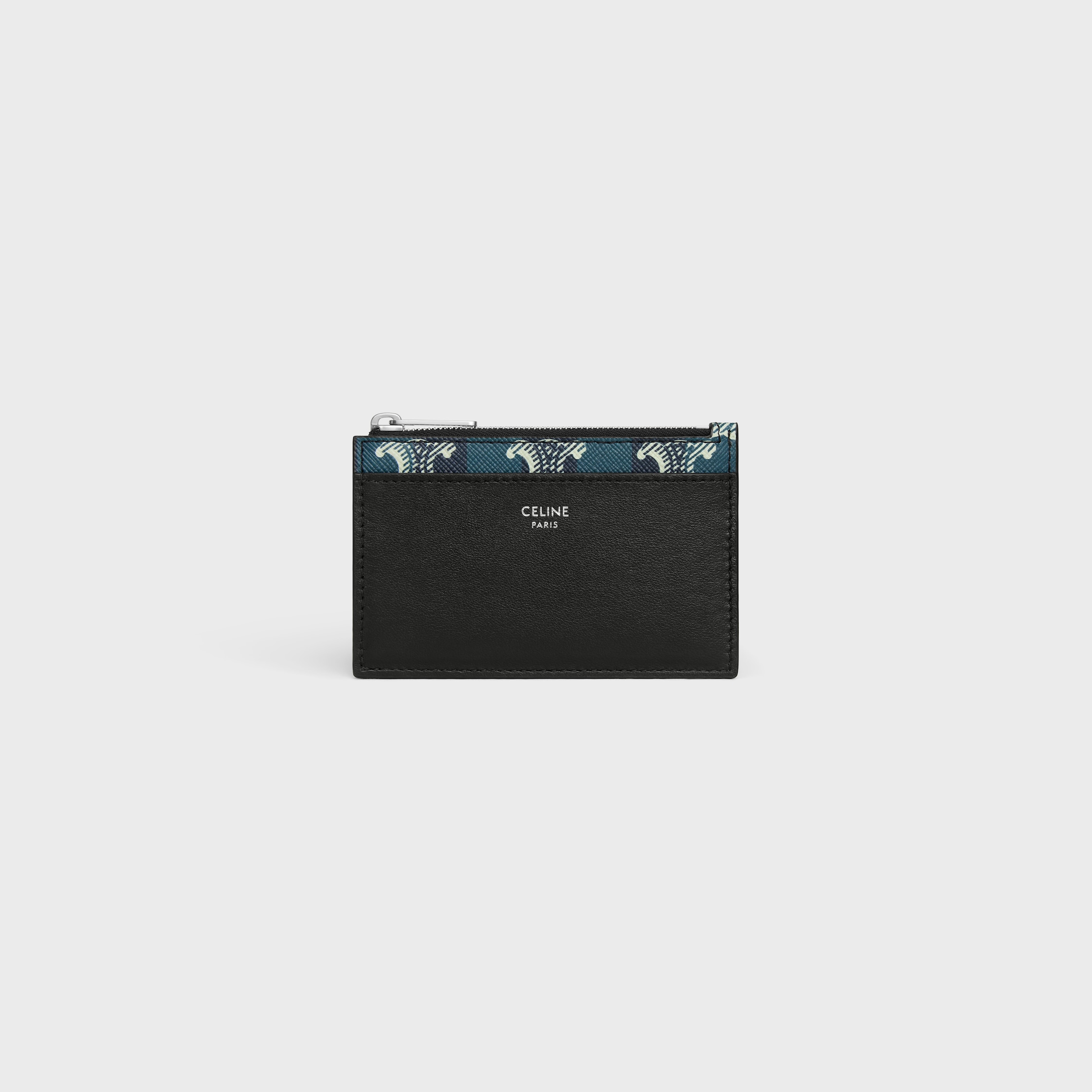 Zipped Card Holder in Striped Triomphe Canvas and Lambskin