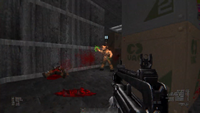 A hellknight attacks the player in the Doom mod Blackout