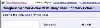 People are even trying to sell creative domain names. Here is a screenshot of an eBay auction for congressmanmarkfoley.com.