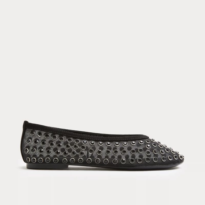 M&amp;amp;S, Gem Studded Flat Ballet Pumps
