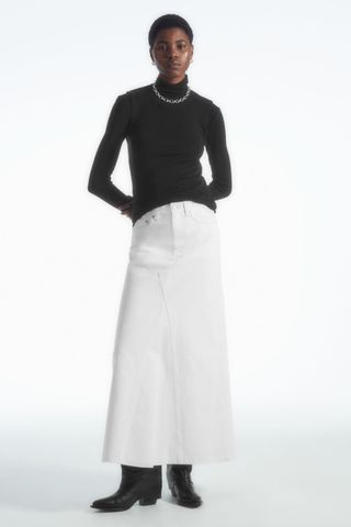 Paneled Denim Maxi Skirt