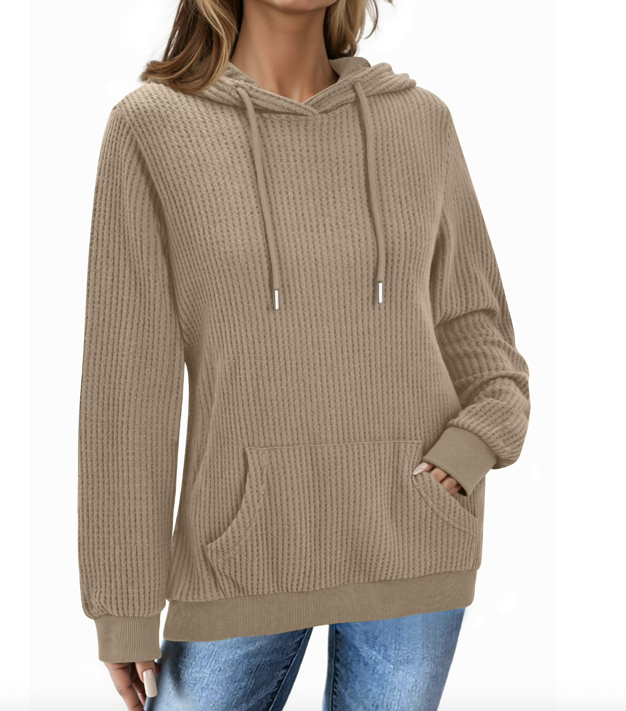 Fantaslook, Fantaslook Womens Hoodies Casual Long Sleeve Waffle Pullover Tops Oversized Hooded Sweatshirts With Pocket