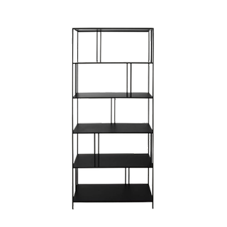Black iron bookcase with five shelves