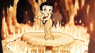 Betty Boop surrounded by fire in the 4k restoration of the short film classic "Red Hot Mamma" (1934) from Fleischer Studios.