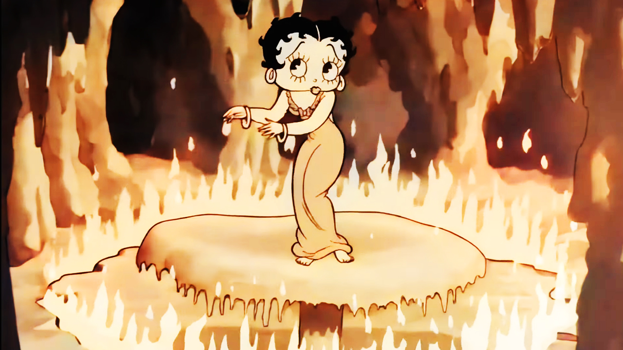 Betty Boop surrounded by fire in the 4k restoration of the short film classic "Red Hot Mamma" (1934) from Fleischer Studios.