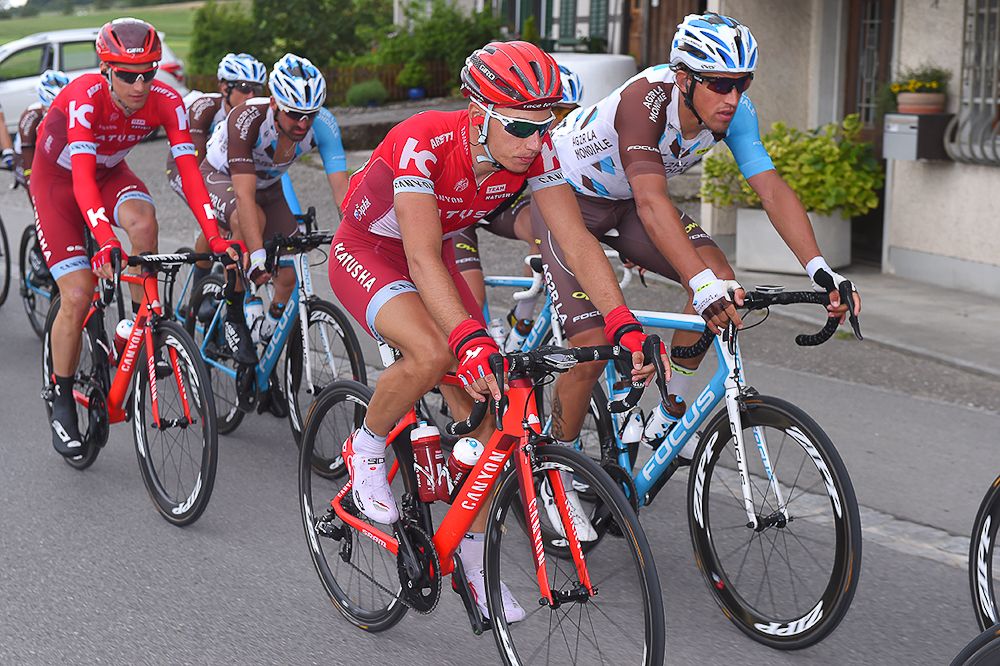 Simon Spilak and Damien Gaudin during stage 4 at the Tour de Suisse