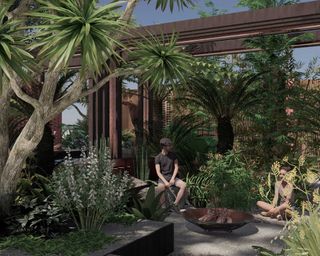 'Out of the Shadows' digital render garden design for Chelsea Flower Show 2022 by Kate Gould