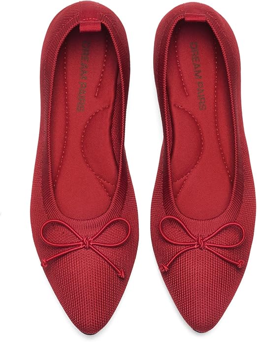 DREAM PAIRS, Dream Pairs Women&#039;s Ballet Knit Flats Foldable Pointed Toe Comfortable Dressy Flat Shoes With Bow-Knot Casual Business Work Office,size 11,red,dwumfa2555
