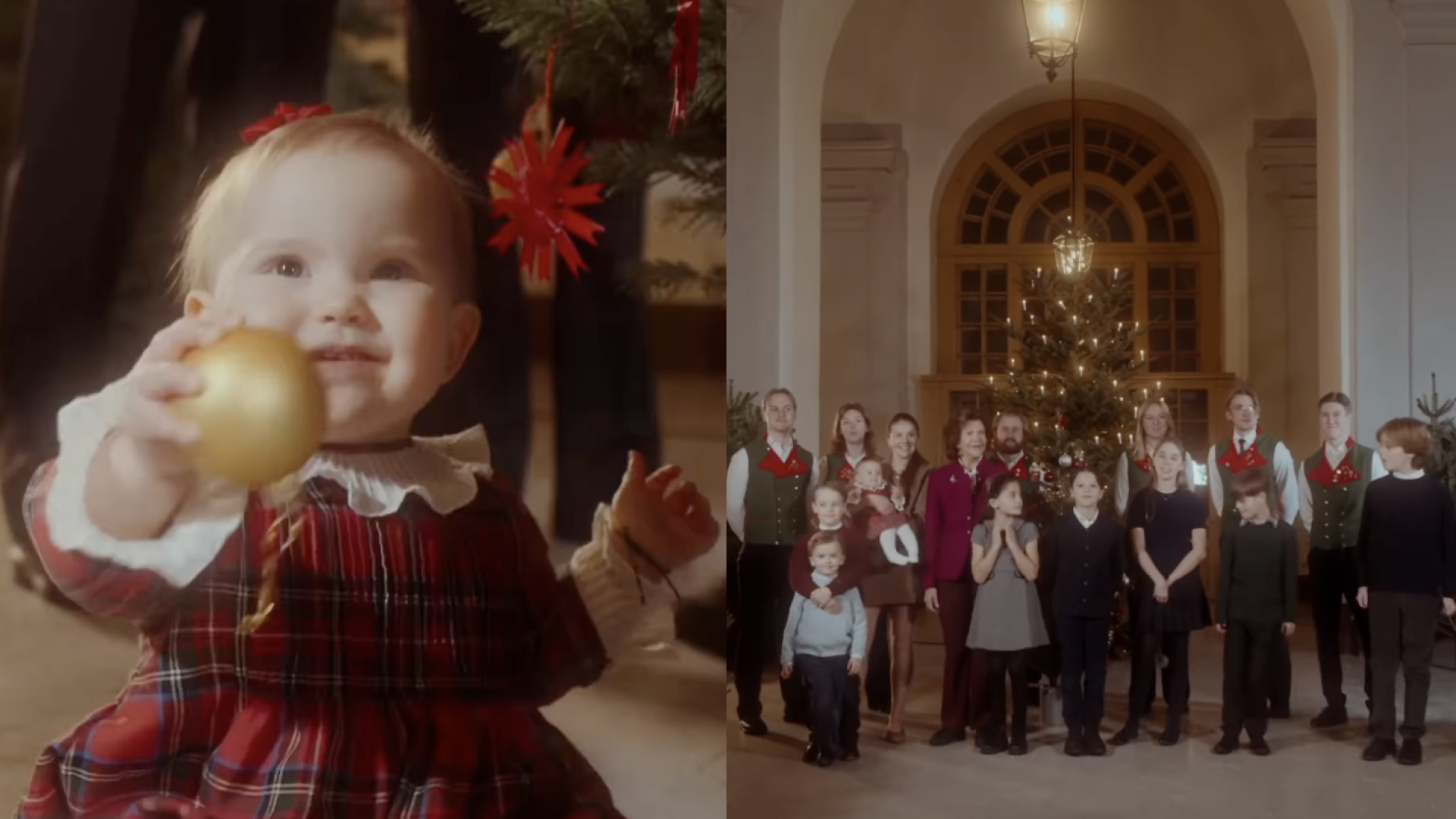 Princess Ines holding a Christmas ornament; the grandkids of the Swedish royal family