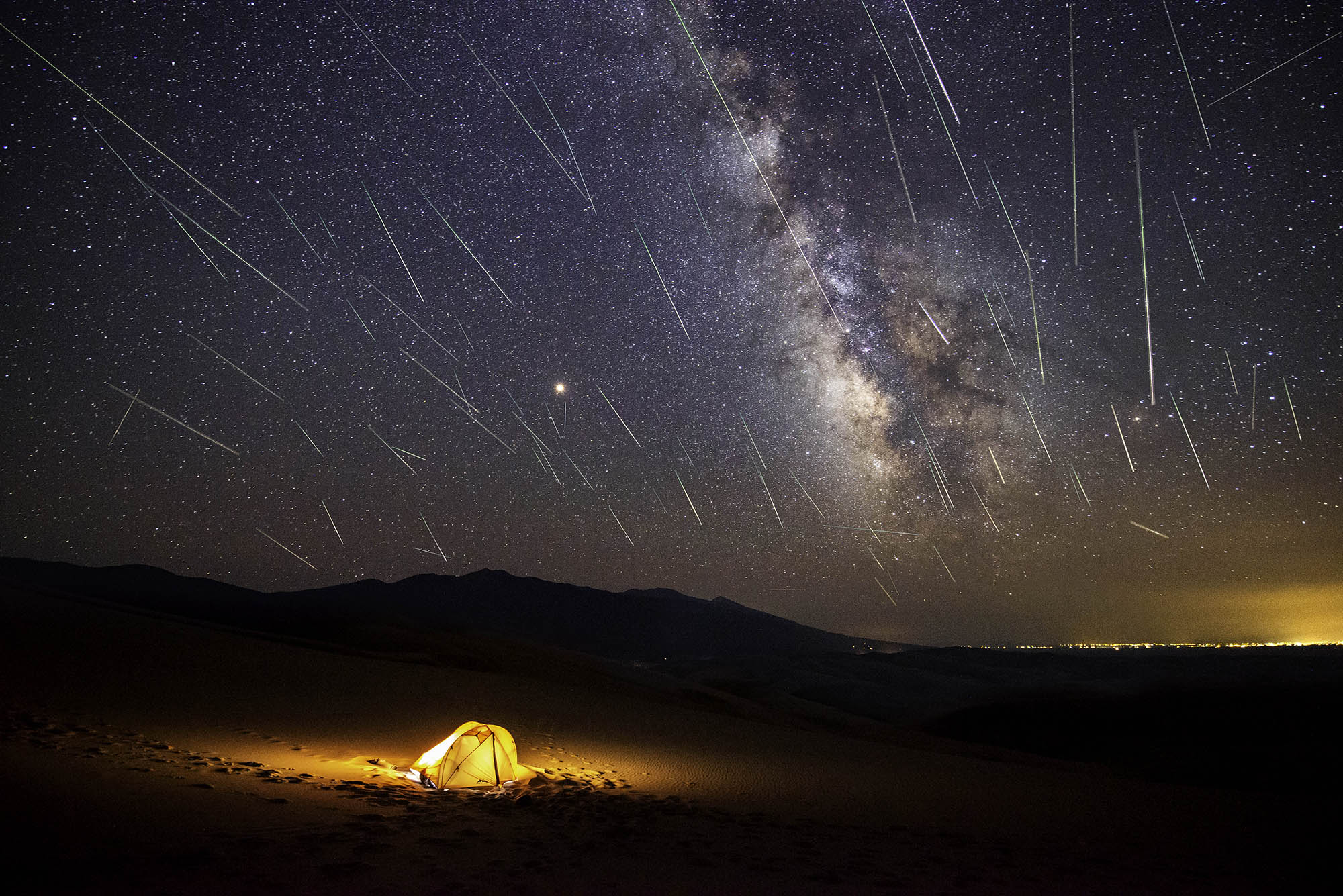 Perseids Bright Meteor Shower in August Space