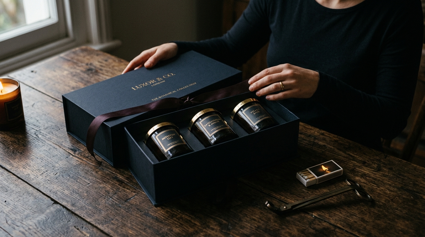 someone opening a candle bundle at home
