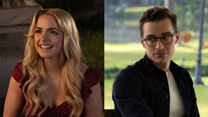 side by side of McKenna Grace smiling and Dave Franco looking over in Regretting You