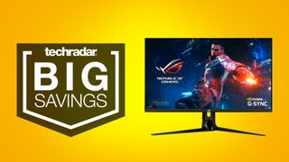 deals image: Asus PG329Q on yellow background