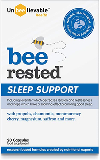 RRP: £13.99 | No. of tablets available: 20|Recommended Daily Dosage: 1-3 depending on health concerns
Bee rested sleep support supplement is formulated by nutritionists and health experts and combines high quality plant based nutrients with proven benefits. Helps support sleep, restlessness, tension and irritability and relaxation.