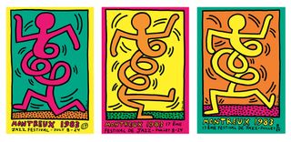 1983 Montreux Jazz Festival posters by Keith Haring (yellow, pink, green)
