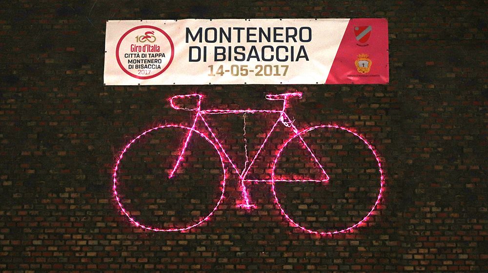 An illuminated banner in Montenero di Bisaccia