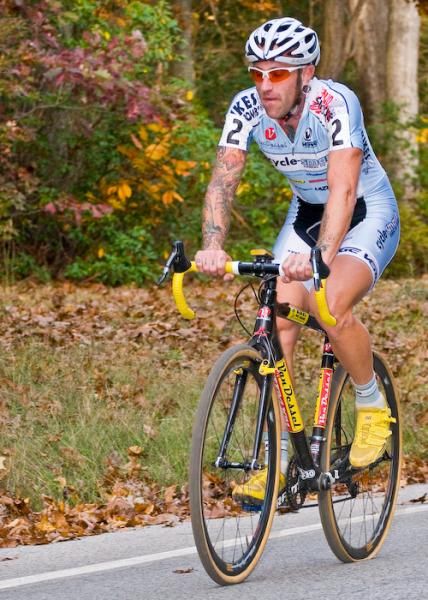 After a strong effort, a rear puncture cost Adam Myerson (Cycle-Smart) a chance at victory .