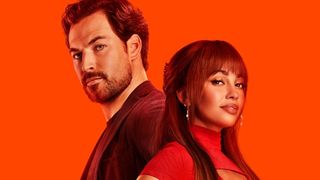 Giacomo Gianniotti and Vanessa Morgan posing in a promotional poster for "Wild Cards"