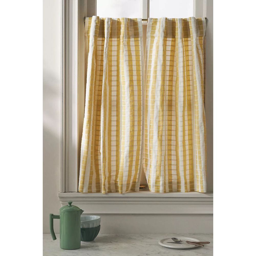 Cotton Woven Stripe Caf&amp;eacute; Curtains