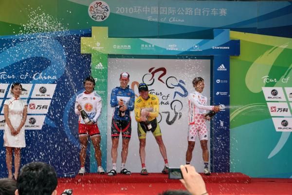 The jersey holders celebrate a big day of racing.