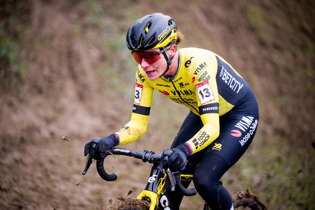 Dutch Marianne Vos pictured in action during the women&#039;s elite race at the Cyclocross World Cup cyclocross event in Besancon, France, Sunday 29 December 2024, the eighth stage (out of 12) in the World Cup of the 2023-2024 season. BELGA PHOTO JASPER JACOBS (Photo by JASPER JACOBS / BELGA MAG / Belga via AFP)