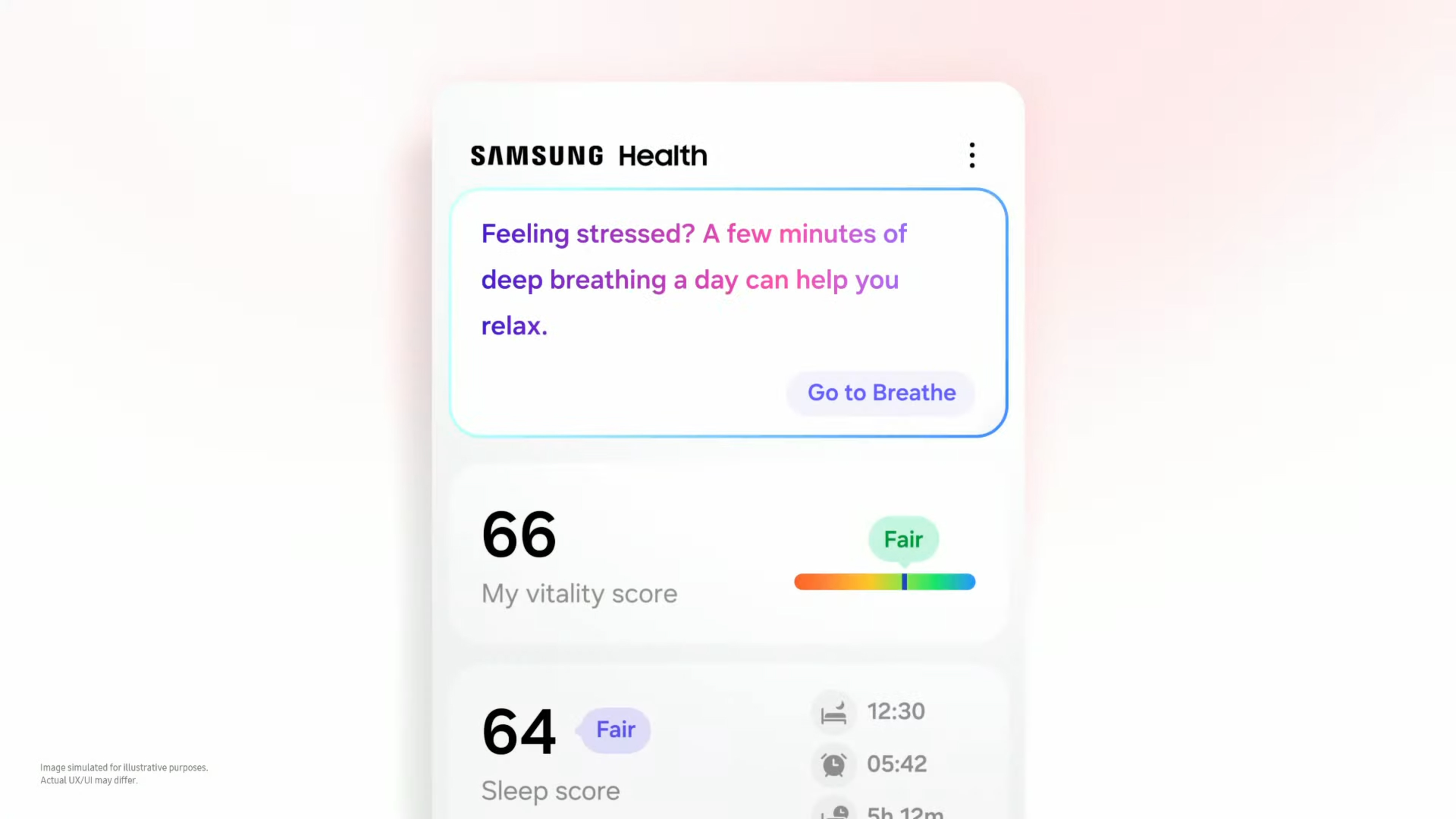 Funciones de Samsung Health en la pantalla de un teléfono