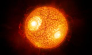 This artist’s impression shows the red supergiant Antares, a dying star 12 times more massive than the sun that lies in the constellation of Scorpius. 