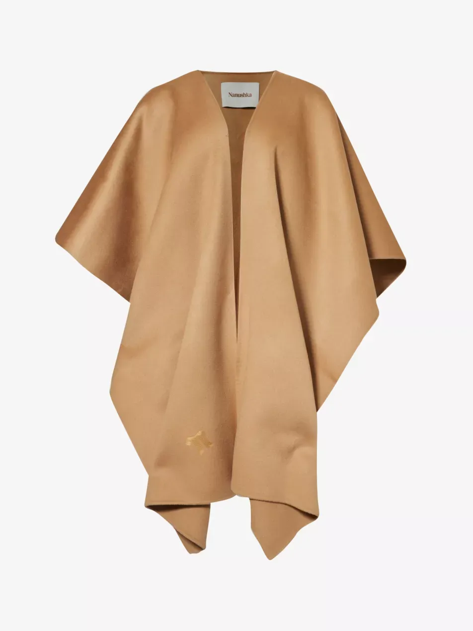 Kamin Brand-Embroidered Wool and Silk-Blend Cape
