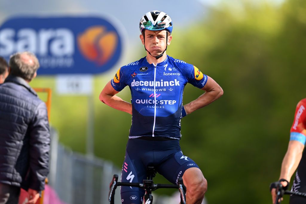 ALPE DI MERA VALSESIA ITALY MAY 28 James Knox of United Kingdom and Team Deceuninck QuickStep at arrival during the 104th Giro dItalia 2021 Stage 19 a 166km stage from Abbiategrasso to Alpe di Mera Valsesia 1531m Stage modified due to the tragic events on May the 23rd 2021 that involved the Mottarone Cableway UCIworldtour girodiitalia Giro on May 28 2021 in Alpe di Mera Valsesia Italy Photo by Stuart FranklinGetty Images