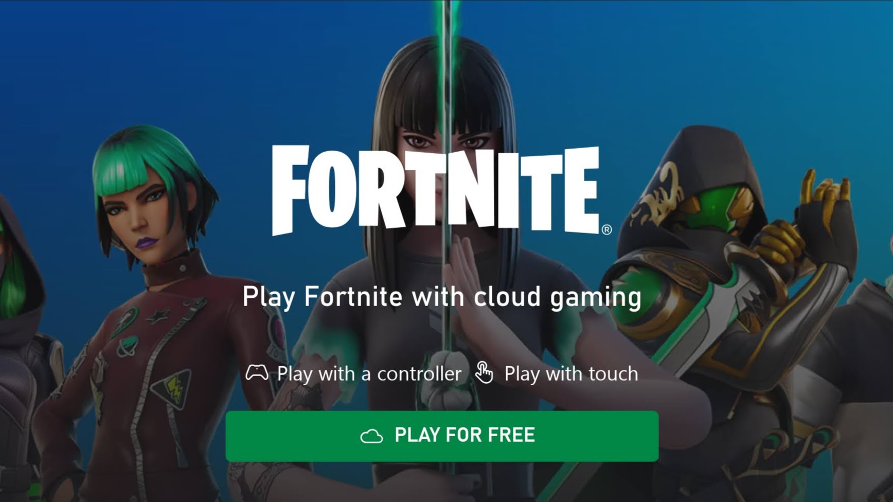 A screenshot of a Fortnite home screen with a button below it that says 