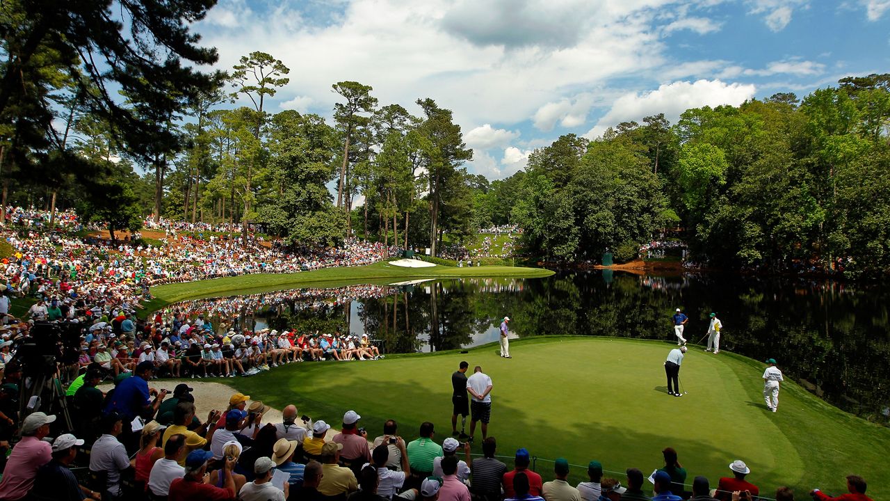 A general view of two greens at Augusta National Golf Club&#039;s par-3 course